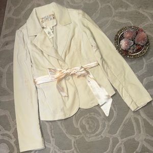 NWT🌷ABERCROMBIE & FITCH🌷Ivory cotton spandex velvet satin ribbon belt blazer